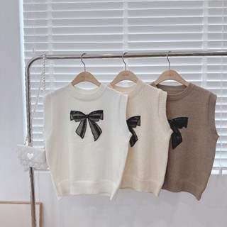  Áo Gile Len Phối Nơ MINZ STORE Mã 313 Thiết Kế Đính Kim Sa Phong Cách Hàn Quốc 