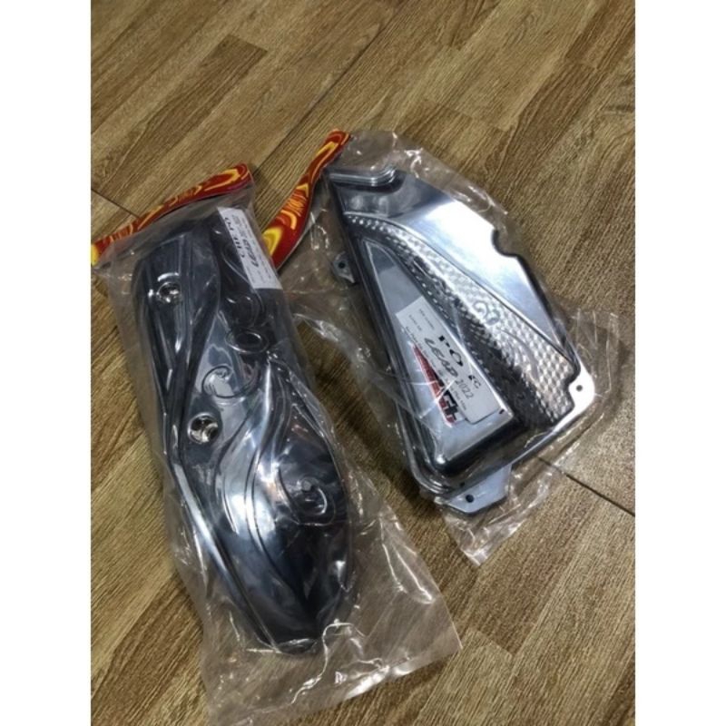 bộ 2 món: ốp pô + bầu gió Xe LEAD 2022 nhựa ABS xi trắng cao cấp