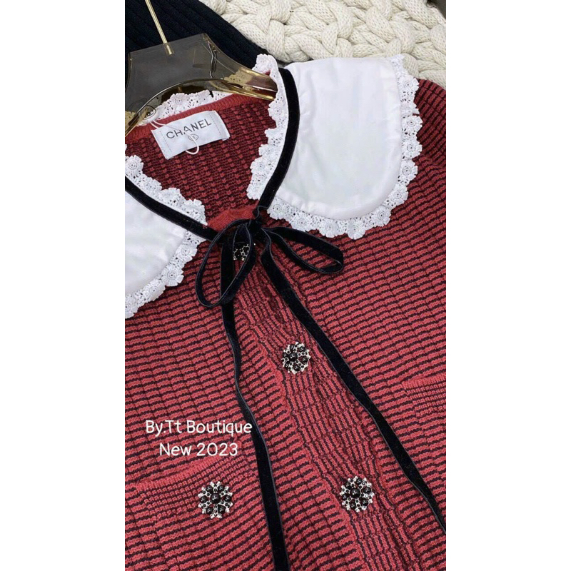 Áo len carigan cổ sen viền ren QCL1