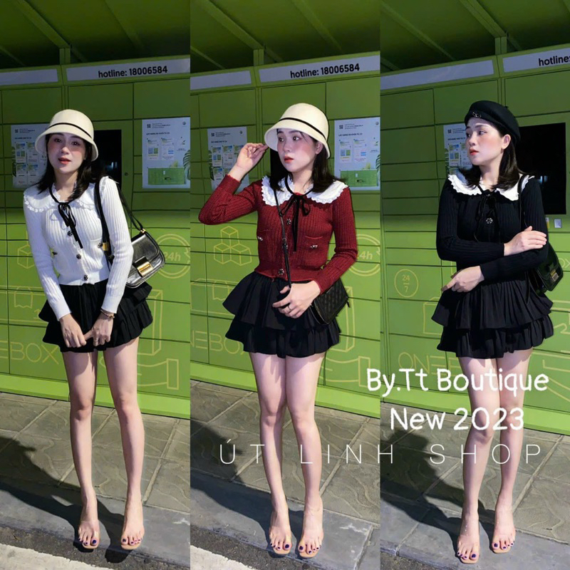 Áo len carigan cổ sen viền ren QCL1