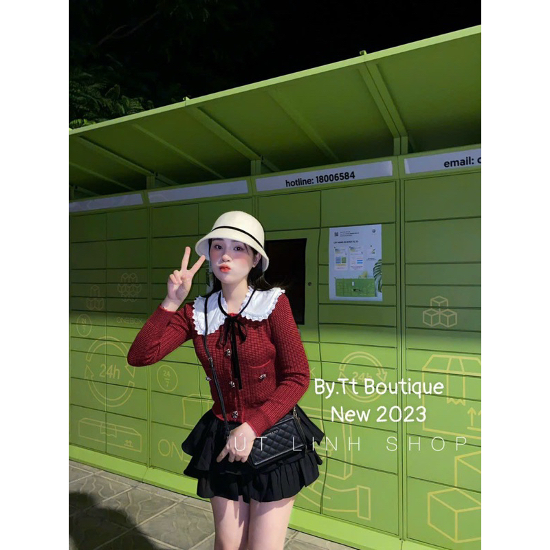 Áo len carigan cổ sen viền ren QCL1