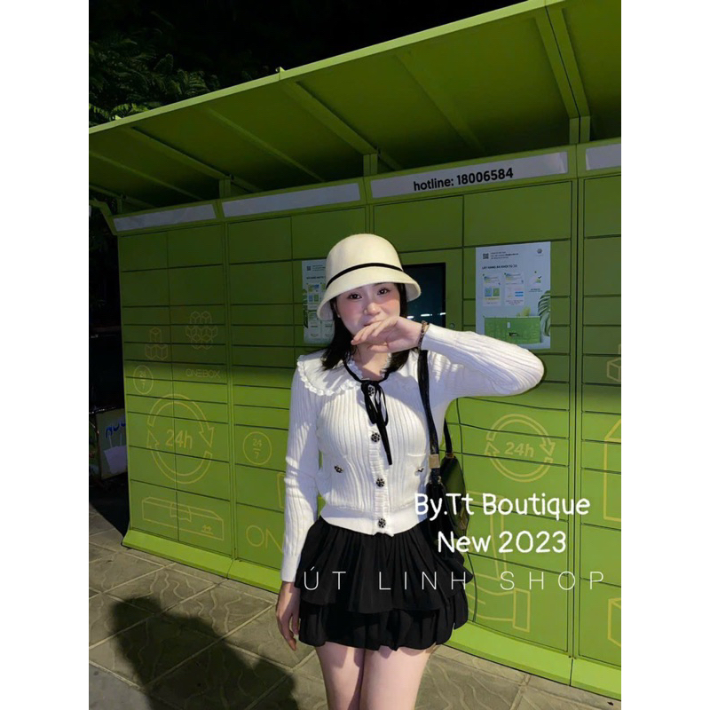 Áo len carigan cổ sen viền ren QCL1