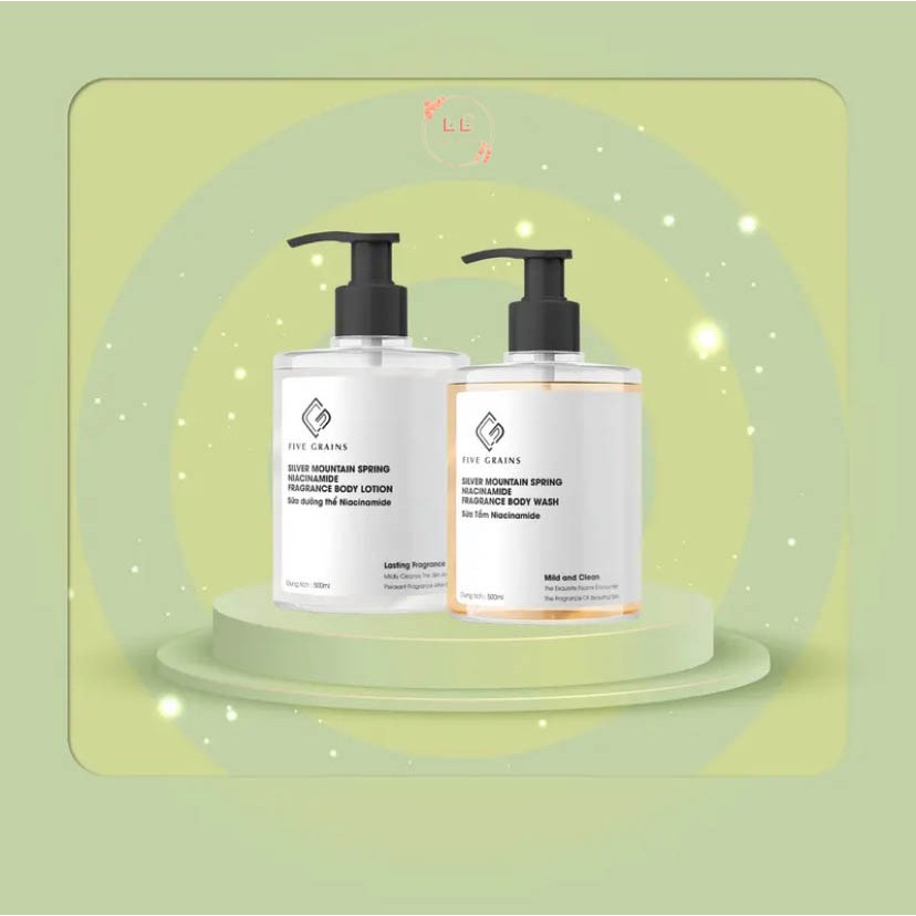 Combo Sữa Dưỡng Thể, Sữa Tắm Trắng Da Five Grains Hương Nước Hoa 500ml