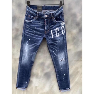 Quần Jean DSQUARED2 Xanh Chữ ICON Vẩy Sơn Quần Bò DSQ Chấm Sơn Xanh Sáng Chất Co Giãn HOT 2023