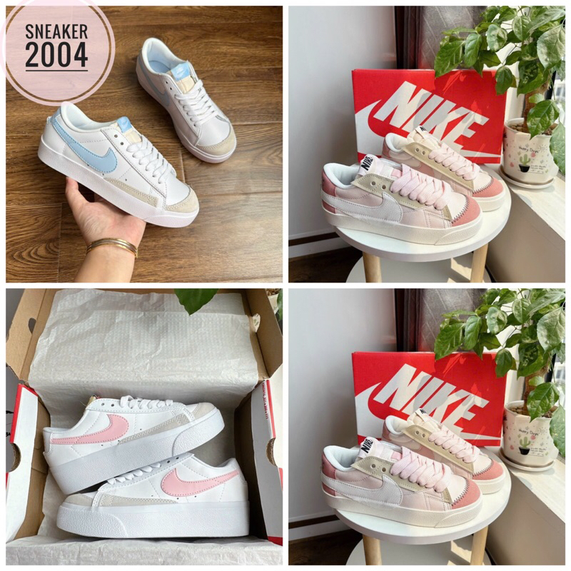 Giày thể thao Blazer trắng xanh mint Low 77 _Nike v Trắng vệt xanh biển  full hàng cao cấp Full Box Bill