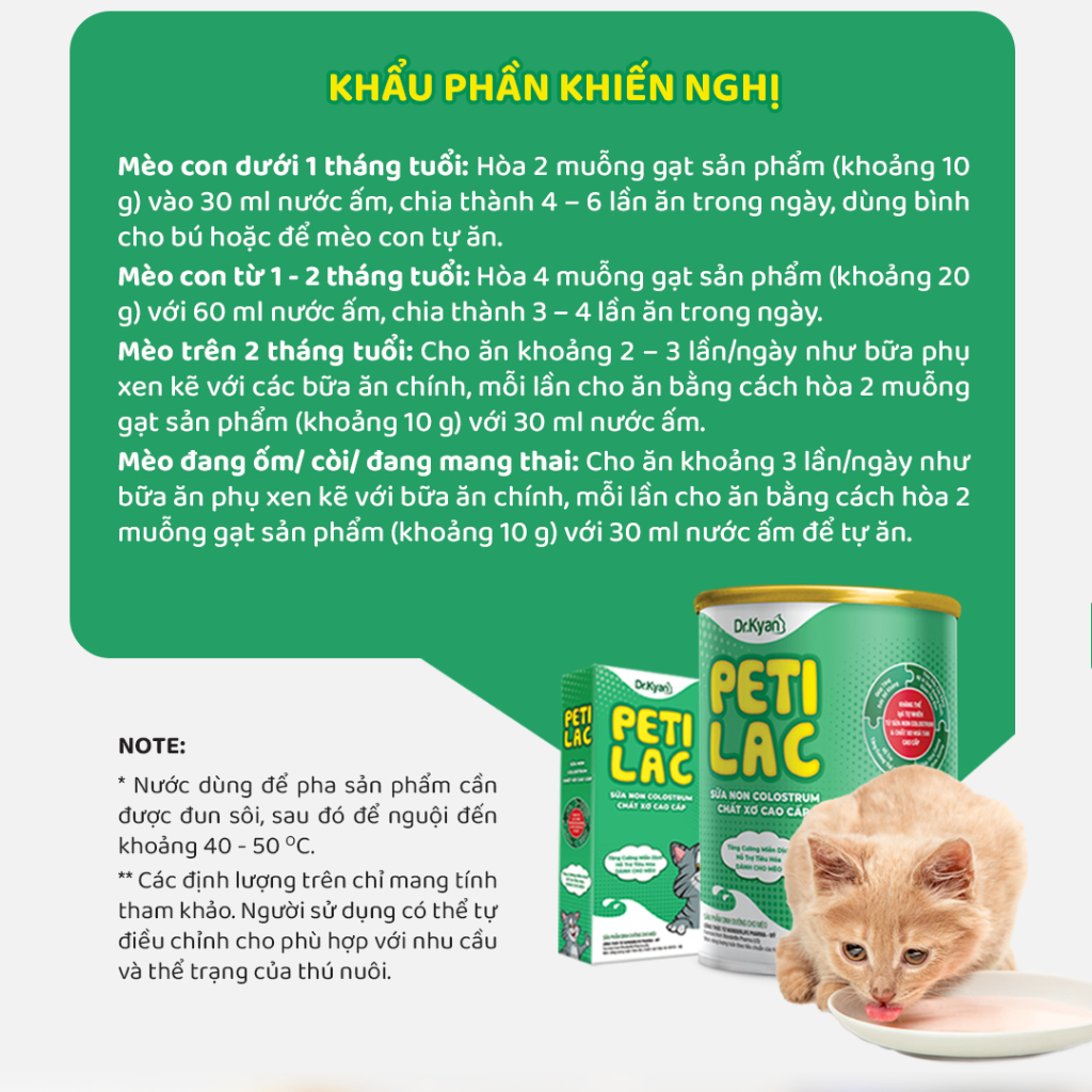 Dr.Kyan - Sữa bột dinh dưỡng PETILAC - Bổ sung sữa non Colostrum & Chất xơ cao cấp cho mèo 400g