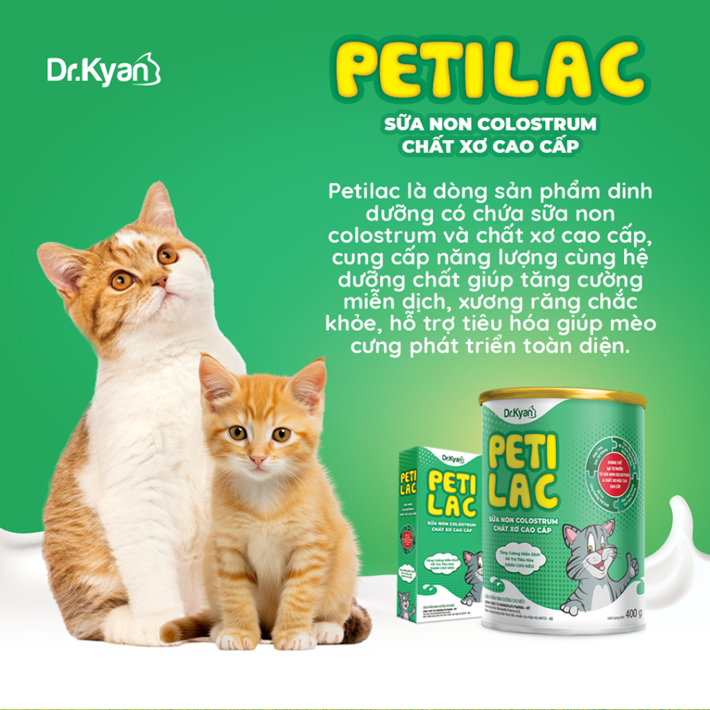 Dr.Kyan - Sữa bột dinh dưỡng PETILAC - Bổ sung sữa non Colostrum & Chất xơ cao cấp cho mèo 100g