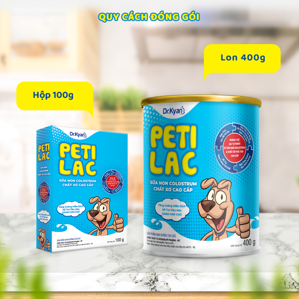 Dr.Kyan - Sữa bột dinh dưỡng PETILAC - Bổ sung sữa non Colostrum & Chất xơ cao cấp cho chó 400g