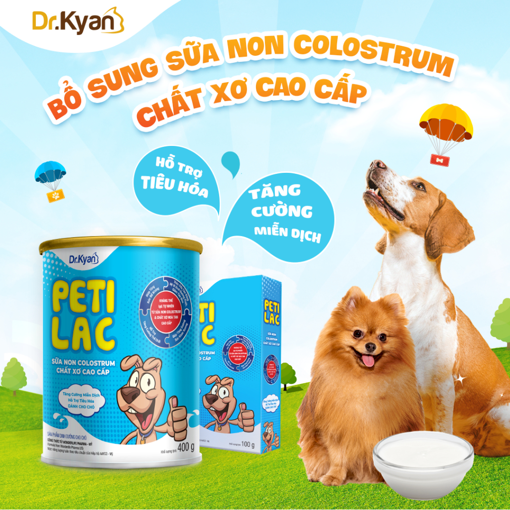 Dr.Kyan - Sữa bột dinh dưỡng PETILAC - Bổ sung sữa non Colostrum & Chất xơ cao cấp cho chó 100g