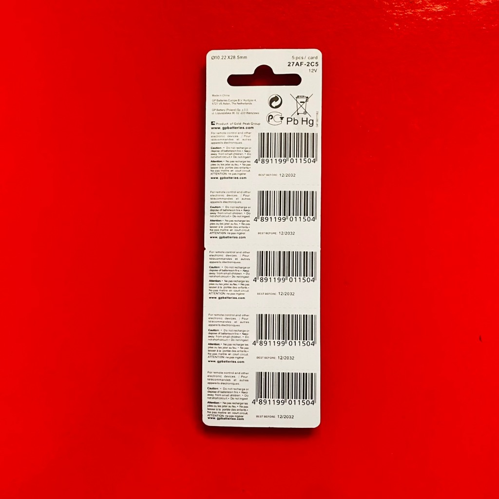 Pin 12V A27 GP Ultra  vỉ 5 viên dùng chìa khoá Ô tô