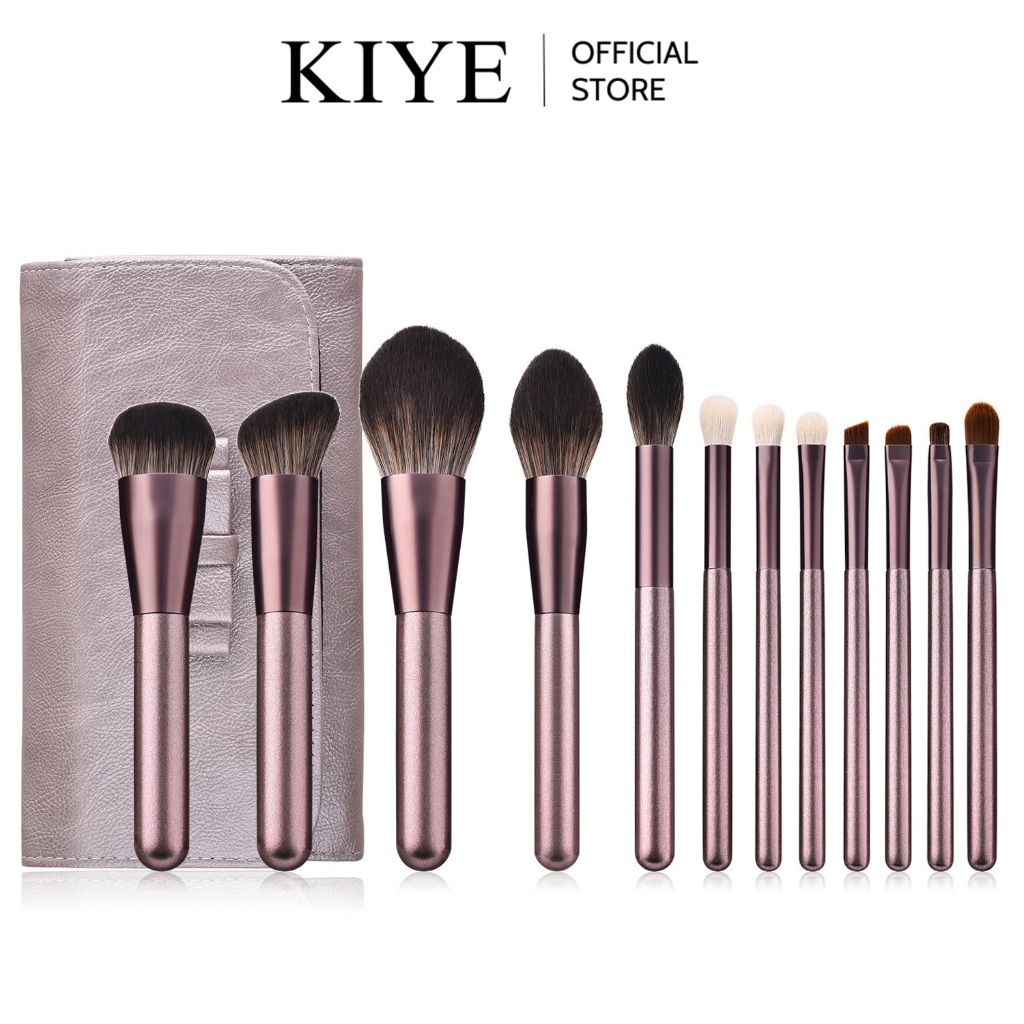 Bộ Cọ Trang Điểm Chuyên Nghiệp 12 Cây KIYE Cao Cấp Dành Cho Trang Điểm Cá Nhân và Chuyên Nghiệp Kèm Bao Da