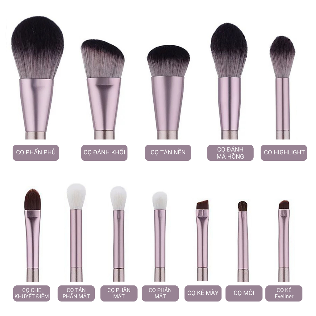 Bộ Cọ Trang Điểm Chuyên Nghiệp 12 Cây KIYE Cao Cấp Dành Cho Trang Điểm Cá Nhân và Chuyên Nghiệp Kèm Bao Da
