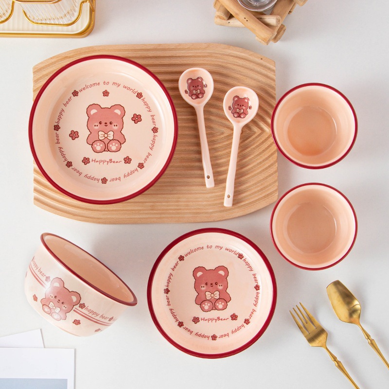 Bộ bát ăn dặm cho bé bằng gốm sứ nhiều màu dễ thương