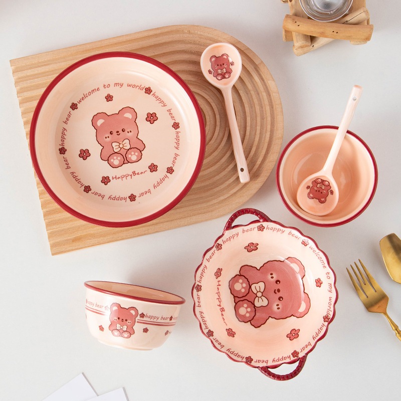 Bộ bát ăn dặm cho bé bằng gốm sứ nhiều màu dễ thương