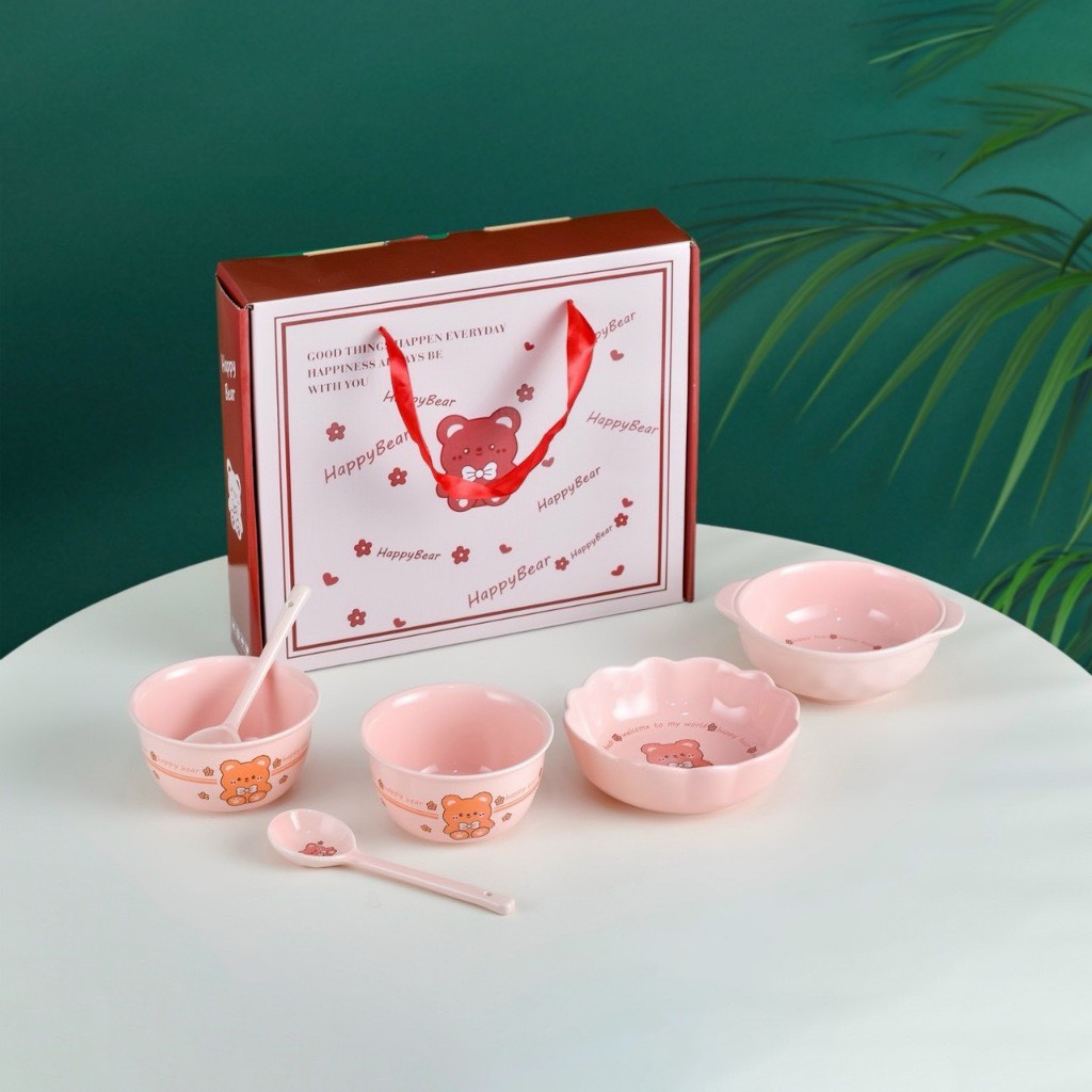 Bộ bát ăn dặm cho bé bằng gốm sứ nhiều màu dễ thương