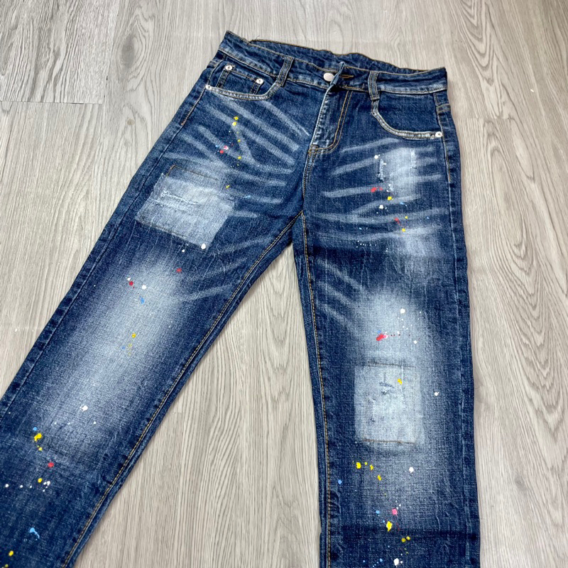 Quần Jeans Biker DSQ Phối Logo Lá Phong Đỏ Loang  Hàng Đẹp - Quần Jeans Bò Nam Dày Dặn Hot Trend