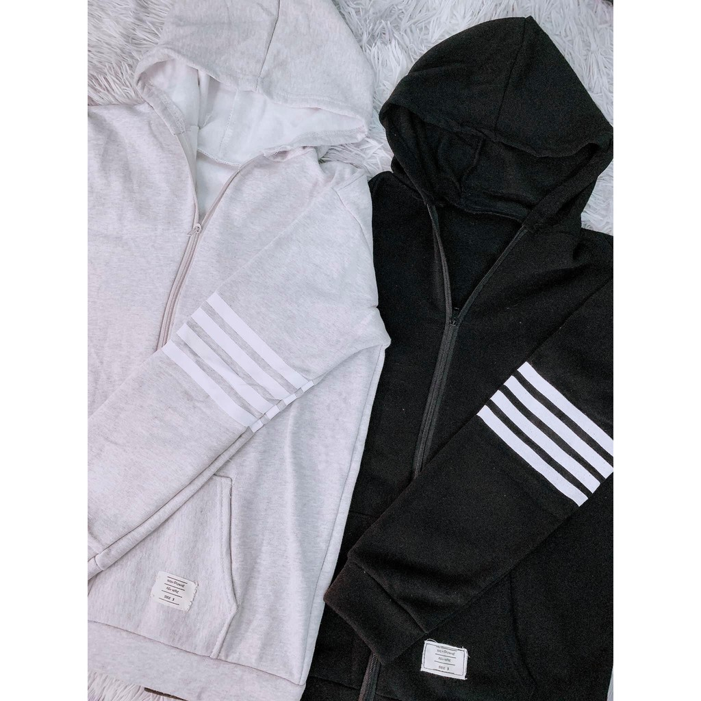 Áo Khoác nỉ Thom 4 Sọc Dây Kéo Khoá Chất Liệu Nỉ Cao Cấp - Áo khoác mũ Thome Hot Hit Mùa đông năm nay