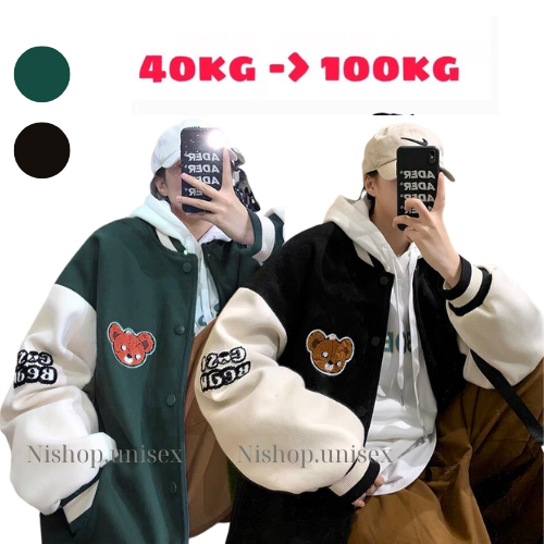 Áo khoác bomber thêu hình gấu bigsize 100kg