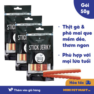 Thịt Gà Và Phô Mai Que Cho Chó BOWWOW Snack Ăn Vặt Bánh Thưởng Cho Chó Hỗ Trợ Huấn Luyện Gói 50g - Mini Pet Mart