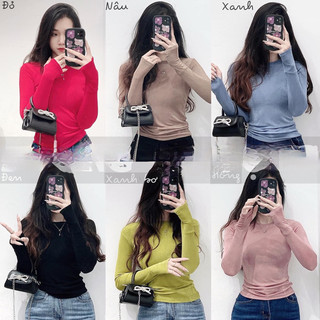 Áo thun ôm nhũ tay dài xỏ ngón cổ tròn chất thun ánh nhũ đẹp lắm ạ