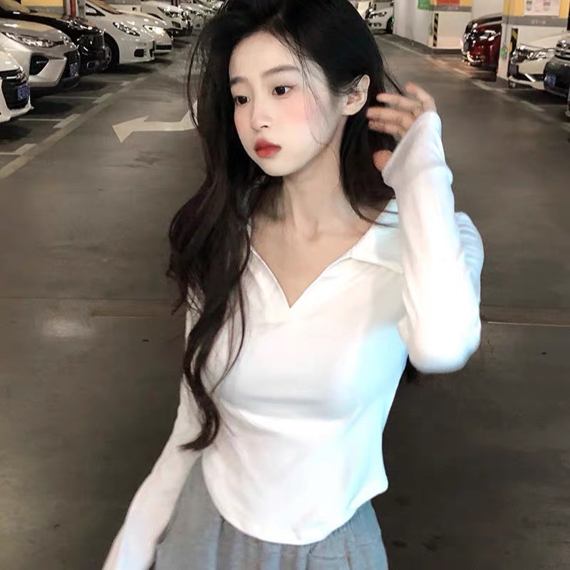 Áo polo vạt bầu dài tay dáng ôm siêu tôn dáng thời trang basic Maia Aopolovatbau1096 P13K7