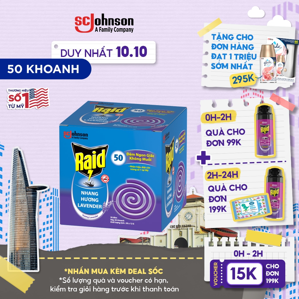 RAID Nhang diệt muỗi Hương Lavender - 50 khoanh