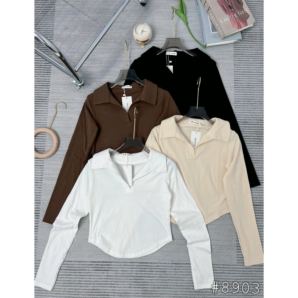 Áo polo vạt bầu dài tay dáng ôm siêu tôn dáng thời trang basic Maia Aopolovatbau1096 P13K7