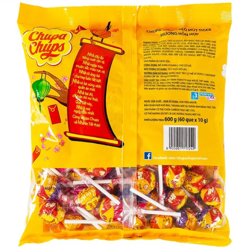 Túi 60 que kẹo mút CHUPA CHUPS hương tổng hợp