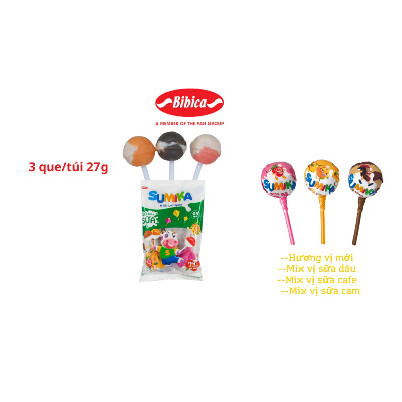 Túi kẹo mút Sữa SUMIKA Bibica 135g 15 que