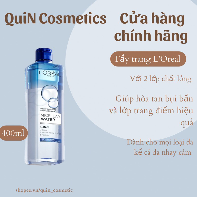 Tẩy trang và làm sạch sâu  L’ORÉAL PARIS 3in1 Micellar Water 400ml