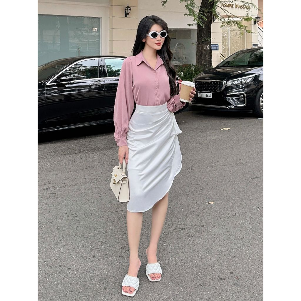 VOUCHER ĐẾN 200K 10.10 - JOVEN Chân Váy Bút Chì Nhún Eo Thanh Lịch Sang Trọng