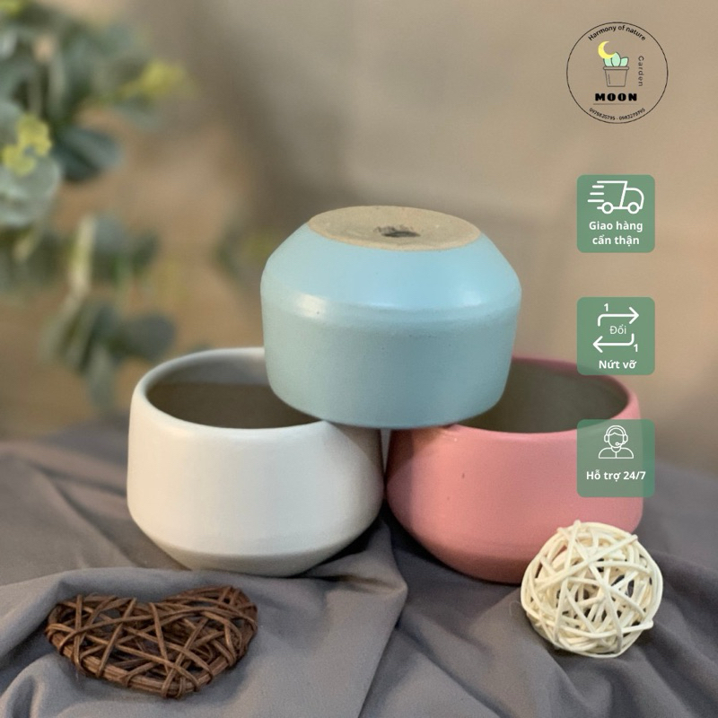 Chậu gốm Bát Tràng mini - Chậu trồng cây cảnh và sen đá 8x8x8 cm