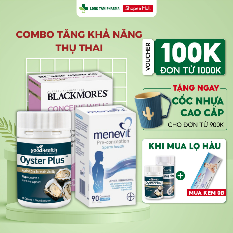 Combo tăng khả năng thụ thai 3 món Menevit + Hàu Oyster Plus + Blackmores Conceive Well Gold của Úc