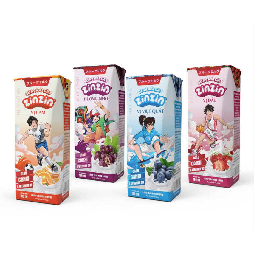 Sữa trái cây ZinZin vị cam, dâu, việt quất, nho 110ml-180ml