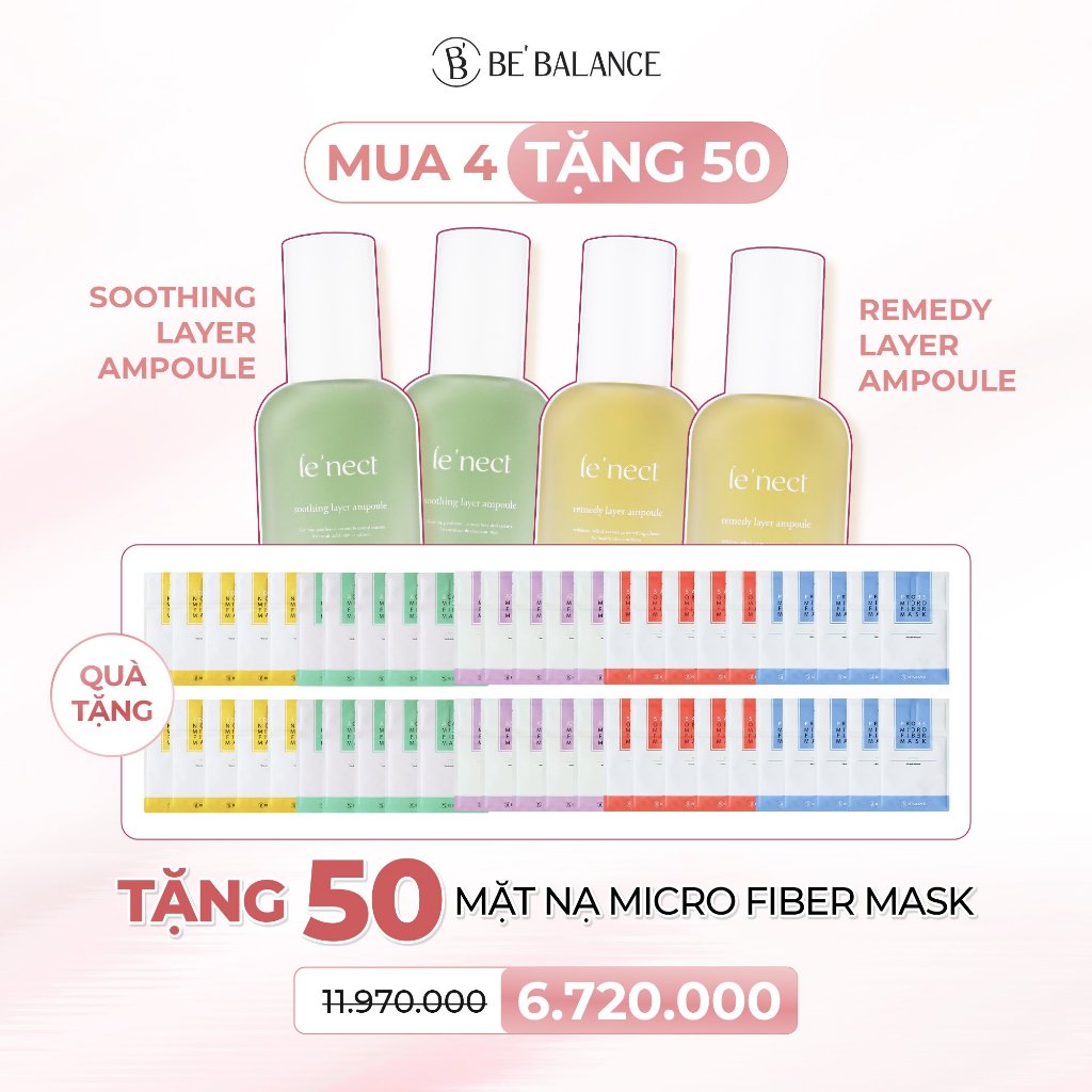 [Quà tặng]Combo 2 chai Be'Balance Le'nect Soothing Layer Ampoule 50ml và 2 chai Le'nect Remedy Layer Ampoule (50ml)