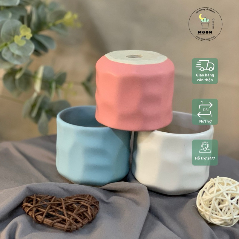 Chậu gốm Bát Tràng mini - Chậu trồng cây cảnh và sen đá 8x8x8 cm