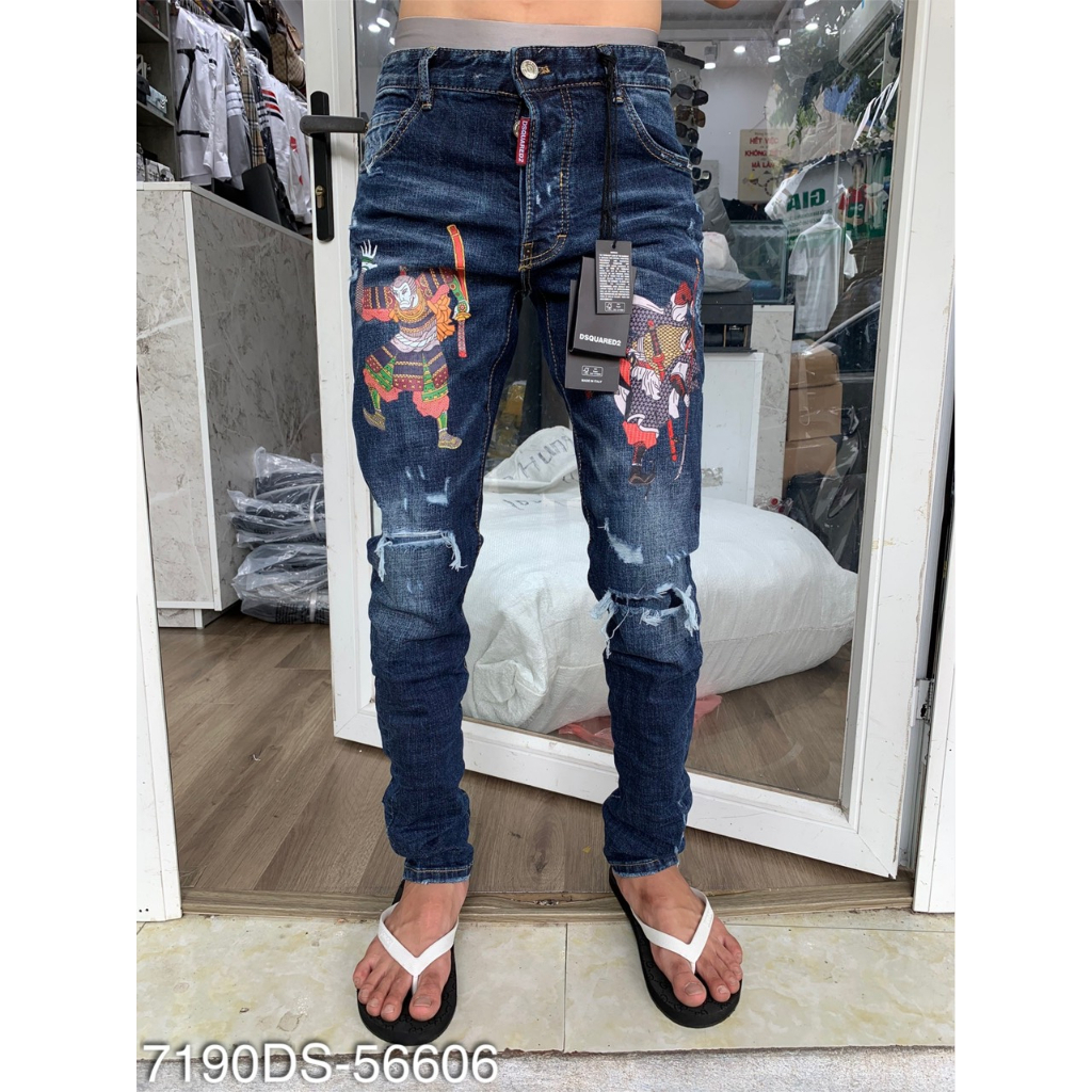 Quần Jeans DSQ Nam Thêu Logo Hình Sam Siêu Chất - Quần DSQ Nam Vẩy Sơn Cao Cấp Hót 2023
