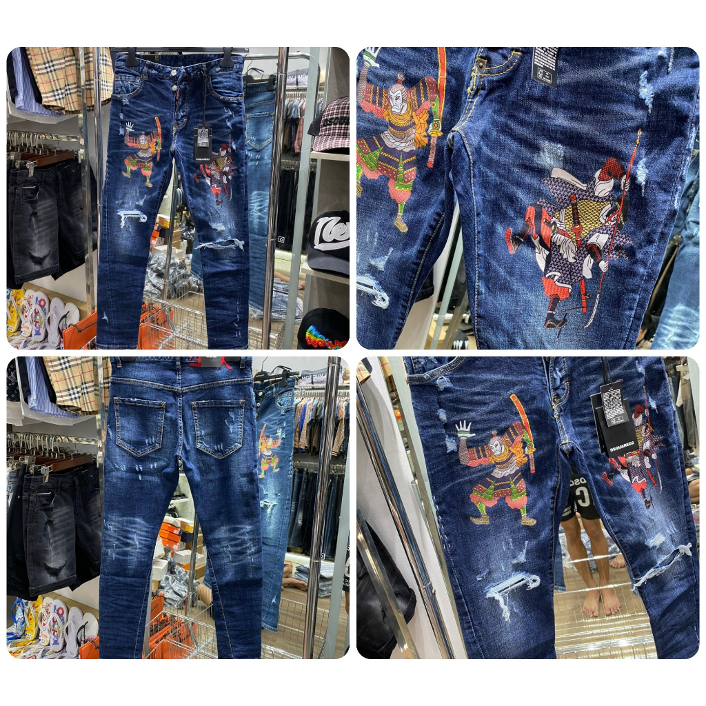 Quần Jeans DSQ Nam Thêu Logo Hình Sam Siêu Chất - Quần DSQ Nam Vẩy Sơn Cao Cấp Hót 2023