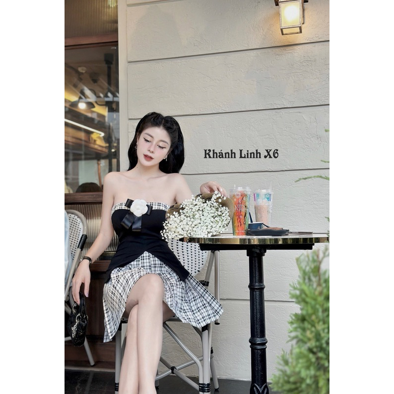 Set váy hoa trà kèm cadigan