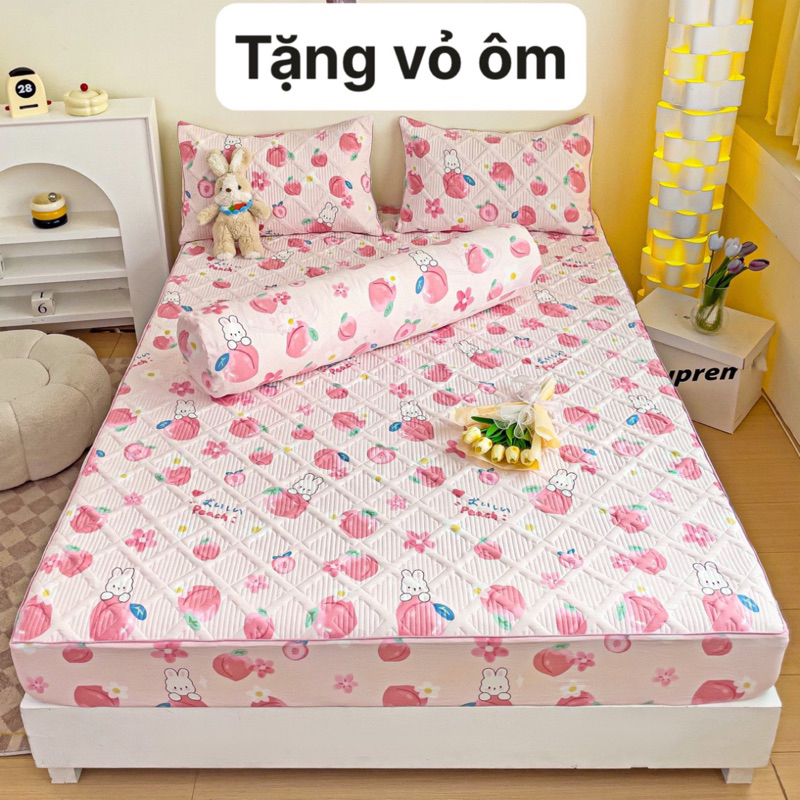 Bộ chăn ga gối 3 Món Cotton đũi Trần bông xơ đậu lành - Full Size sẵn tại SamSam- bedding