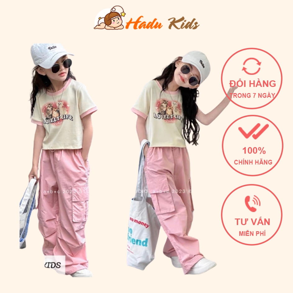Bộ quần áo Hip Hop cho bé gái size đại 20-30kg Áo cotton phối quần kaki cá tính Hadukids