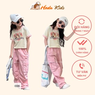 Bộ quần áo Hip Hop cho bé gái size đại 20-30kg Áo cotton phối quần kaki cá tính Hadukids