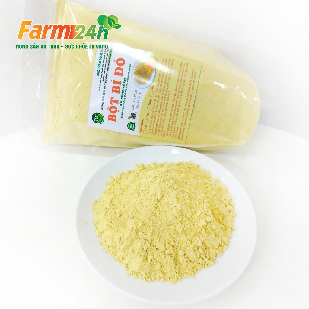 Bột bí đỏ  sấy lạnh nguyên chất 100%, tạo màu cho bánh kẹo, đồ uống, nấu cháo, súp, thạch dừa, rau câu, đắp mặt