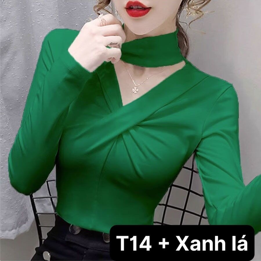 Áo thun dài tay nữ, áo thun xoắn ngực dài tay kiểu dáng trẻ trung ,năng động