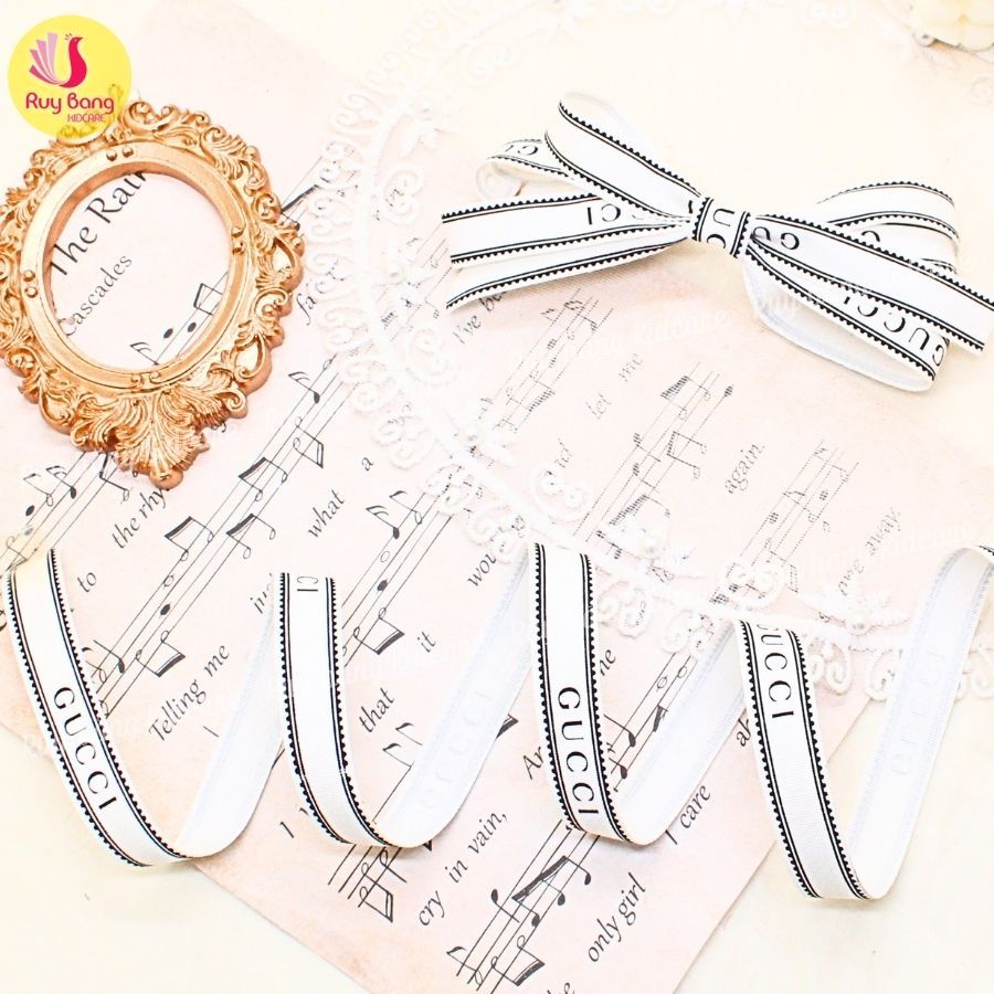 Ruy băng in chữ GC dùng làm nơ kẹp tóc, nơ trang trí, phụ kiện may mặc