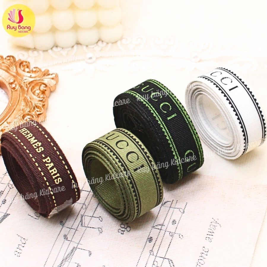 Ruy băng in chữ GC dùng làm nơ kẹp tóc, nơ trang trí, phụ kiện may mặc