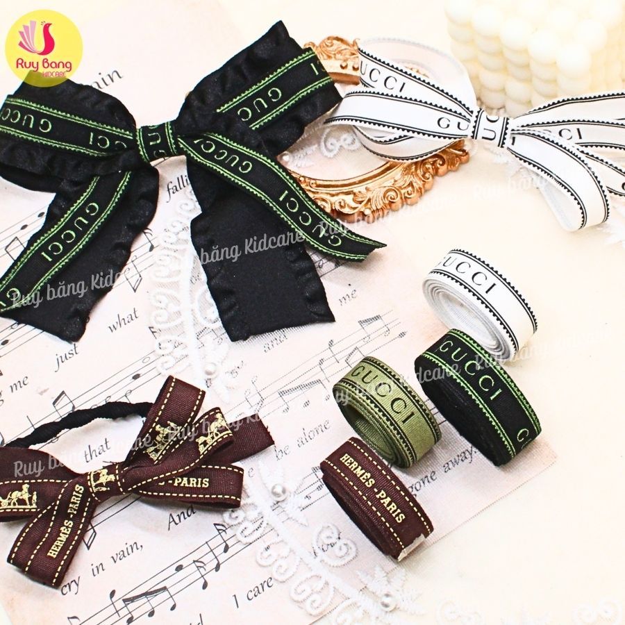 Ruy băng in chữ GC dùng làm nơ kẹp tóc, nơ trang trí, phụ kiện may mặc