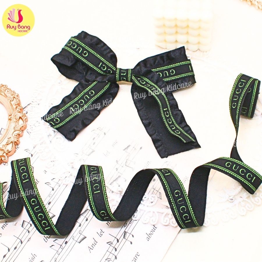 Ruy băng in chữ GC dùng làm nơ kẹp tóc, nơ trang trí, phụ kiện may mặc