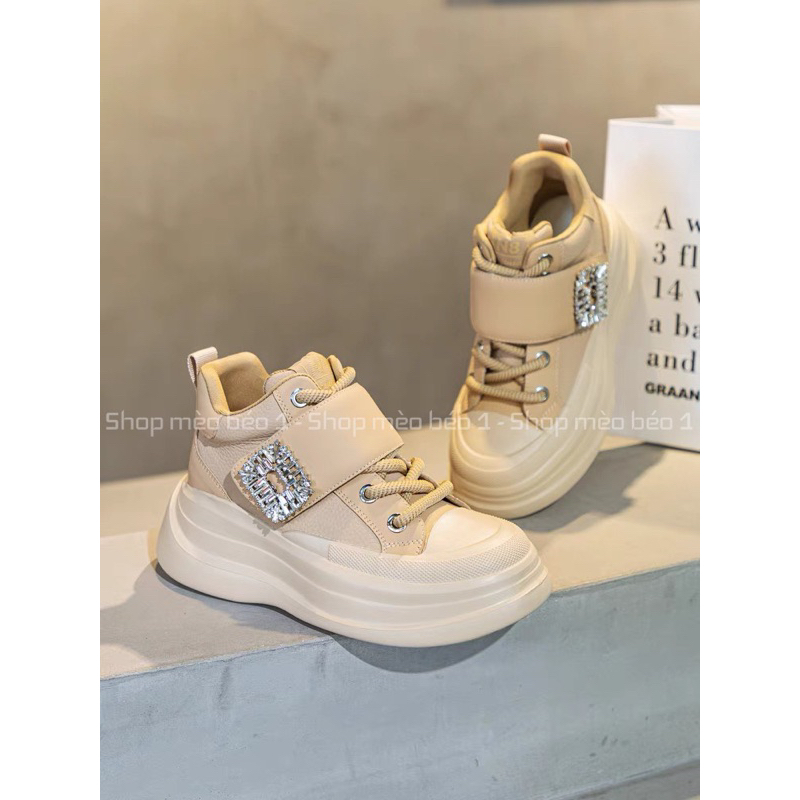 Giày thể thao sneaker đai ngang mặt khoá vuông độn đế cao fullbox hàng quảng châu cao cấp