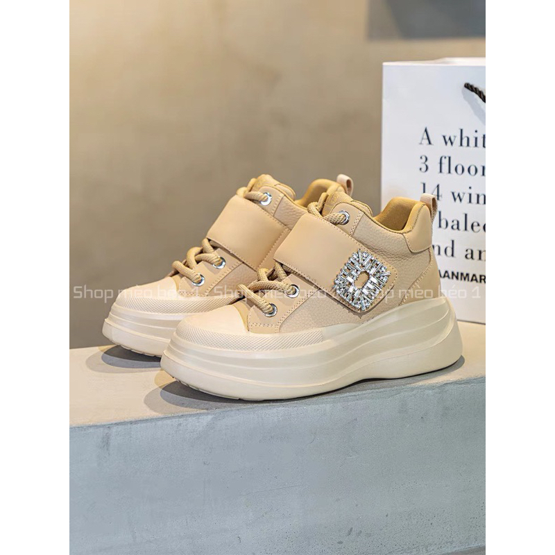 Giày thể thao sneaker đai ngang mặt khoá vuông độn đế cao fullbox hàng quảng châu cao cấp